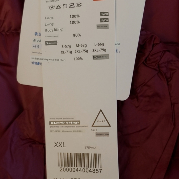 Wine Packable Puffer Hoodie w/Duck Down & Pouch Size XXL - Picture 12 of 16